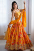 Delightful Yellow Floral Printed Georgette Crop Top Lehenga With Koti