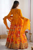 Delightful Yellow Floral Printed Georgette Crop Top Lehenga With Koti
