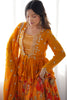 Delightful Yellow Floral Printed Georgette Crop Top Lehenga With Koti