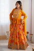 Delightful Yellow Floral Printed Georgette Crop Top Lehenga With Koti