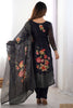 Marvelous Black Floral Print Chanderi Silk Pant Suit With Dupatta