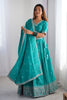 Surprising Teal Green Threads Embroidery Silk Lehenga Choli With Dupatta