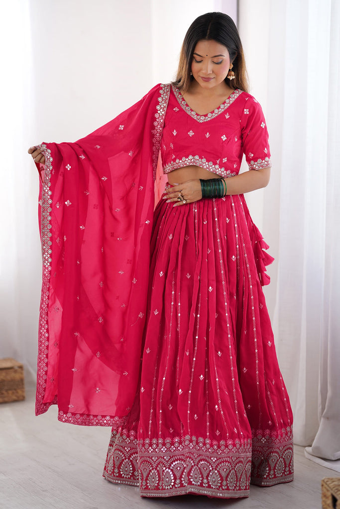 Fantastic Pink Sequins Work Silk Event Wear Lehenga Choli With Dupatta