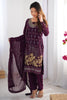 Adorable Wine Sequins Georgette Event Wear Pant Suit With Dupatta