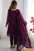 Adorable Wine Sequins Georgette Event Wear Pant Suit With Dupatta