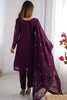 Adorable Wine Sequins Georgette Event Wear Pant Suit With Dupatta