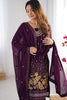 Adorable Wine Sequins Georgette Event Wear Pant Suit With Dupatta