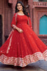 Stunning Red Thread Work Georgette Traditional Gown With Dupatta