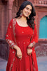 Stunning Red Thread Work Georgette Traditional Gown With Dupatta