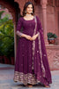 Attractive Wine Sequins Georgette Engagement Wear Gown With Dupatta