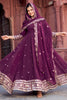 Attractive Wine Sequins Georgette Engagement Wear Gown With Dupatta