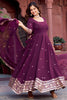 Attractive Wine Sequins Georgette Engagement Wear Gown With Dupatta