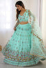 Spectacular Sky-Blue Net Sequins Wedding Lehenga Choli With Dupatta