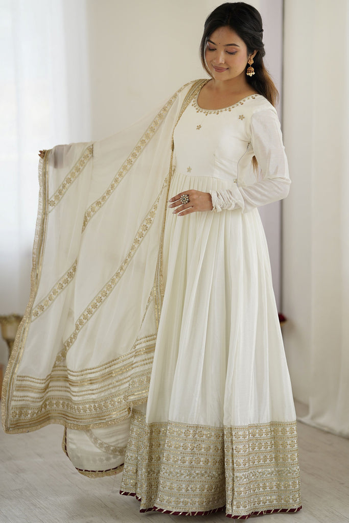 Astonishing White Sequins Silk Festival Wear Anarkali Suit Pant