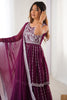 Magnetic Wine Sequins Georgette Wedding Wear Peplum Top Lehenga