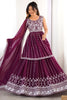 Magnetic Wine Sequins Georgette Wedding Wear Peplum Top Lehenga