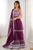 Magnetic Wine Sequins Georgette Wedding Wear Peplum Top Lehenga