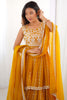 Charming Yellow Sequins Georgette Haldi Wear Peplum Top Lehenga