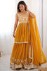 Charming Yellow Sequins Georgette Haldi Wear Peplum Top Lehenga