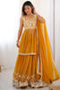 Charming Yellow Sequins Georgette Haldi Wear Peplum Top Lehenga