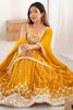 Charming Yellow Sequins Georgette Haldi Wear Peplum Top Lehenga