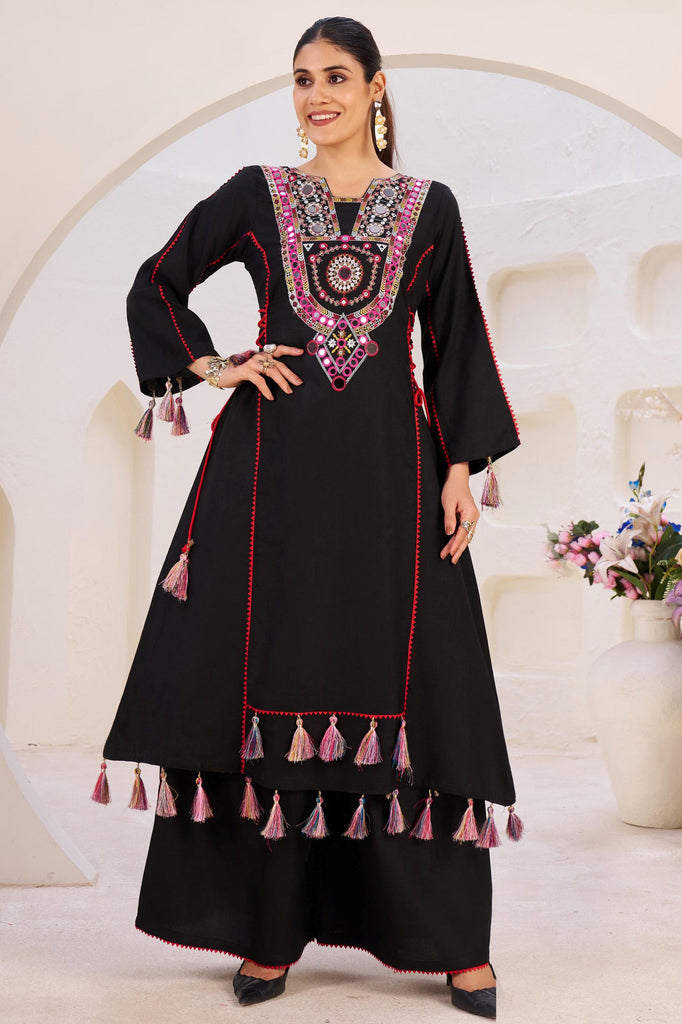 Pretty Black Thread Embroidered Rayon Festival Wear Co-ord Set
