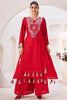 Incredible Red Thread Embroidered Rayon Navaratri Wear Co-Ord Set