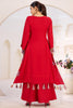 Incredible Red Thread Embroidered Rayon Navaratri Wear Co-Ord Set