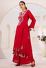 Incredible Red Thread Embroidered Rayon Navaratri Wear Co-Ord Set