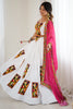 Fabulous White Gamthi Work Rayon Navratri Wear Lehenga Choli