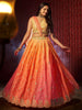 Fascinating Orange Printed Organza Lehenga Choli With Dupatta