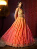 Fascinating Orange Printed Organza Lehenga Choli With Dupatta