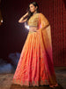 Fascinating Orange Printed Organza Lehenga Choli With Dupatta