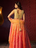 Fascinating Orange Printed Organza Lehenga Choli With Dupatta