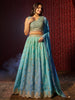 Charming Blue Printed Organza Sangeet Wear Lehenga Choli