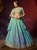 Charming Blue Printed Organza Sangeet Wear Lehenga Choli