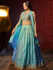 Charming Blue Printed Organza Sangeet Wear Lehenga Choli