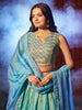 Charming Blue Printed Organza Sangeet Wear Lehenga Choli