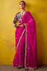 Startling Rani Pink Thread Embroidery Work Organza Wedding Wear Saree