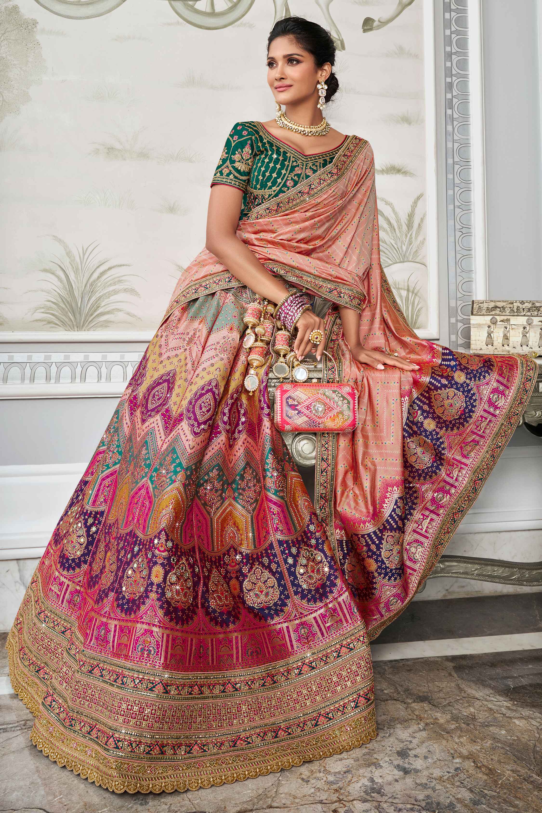 Surprising_Multi_Color_Embroidered_Banarasi_Silk_Wedding_Lehenga_Choli