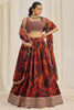 Captivating Orange Printed Organza Lehenga Choli With Dupatta