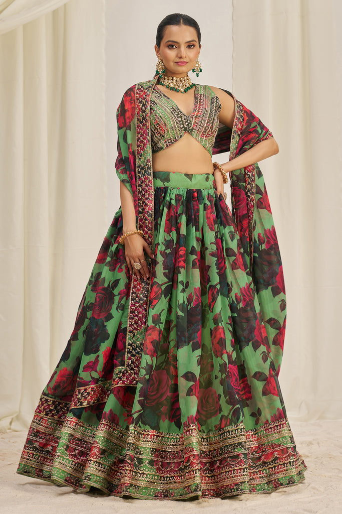 Incredible Light Green Printed Organza Festival Wear Lehenga Choli