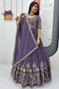 Amazing Purple Sequins Georgette Reception Wear Gown With Dupatta