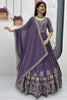 Amazing Purple Sequins Georgette Reception Wear Gown With Dupatta