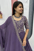 Amazing Purple Sequins Georgette Reception Wear Gown With Dupatta