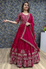 Fabulous Red Thread Work Georgette Festival Wear Gown With Dupatta