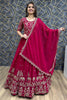 Fabulous Red Thread Work Georgette Festival Wear Gown With Dupatta