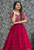 Fabulous Red Thread Work Georgette Festival Wear Gown With Dupatta