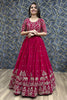 Fabulous Red Thread Work Georgette Festival Wear Gown With Dupatta