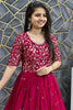 Fabulous Red Thread Work Georgette Festival Wear Gown With Dupatta